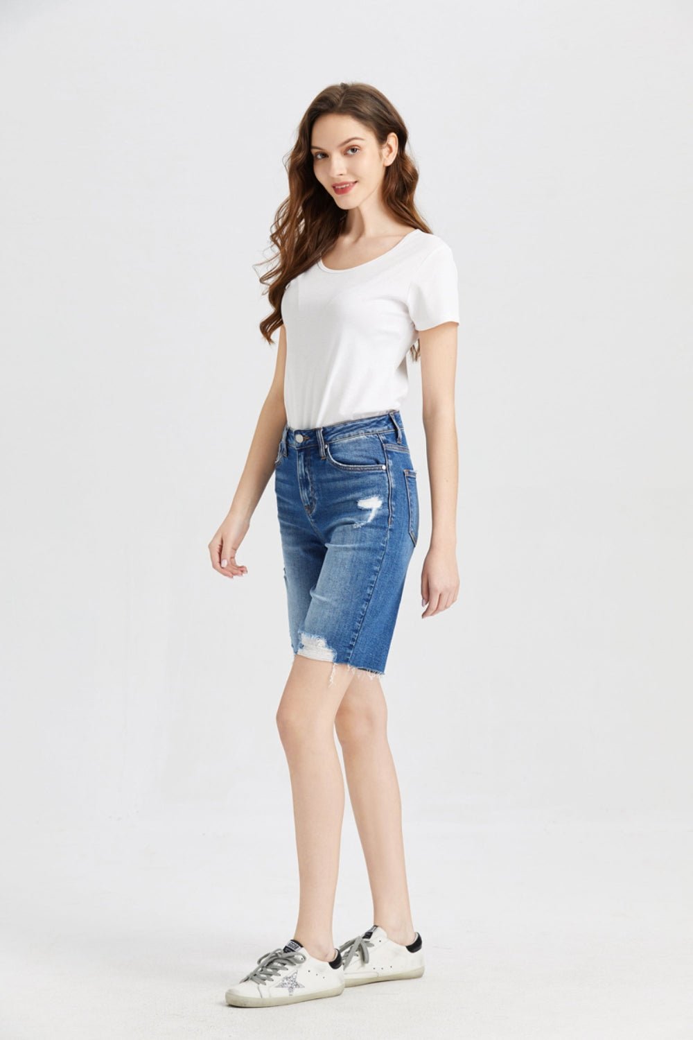 BAYEAS Full Size Super High Rise Denim Bermuda Shorts - Runway Regalia