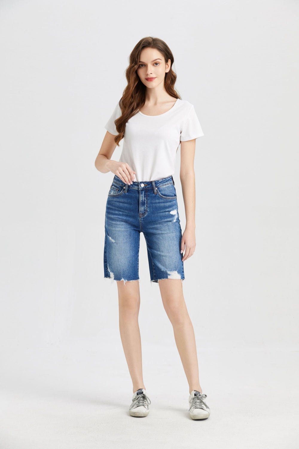 BAYEAS Full Size Super High Rise Denim Bermuda Shorts - Runway Regalia