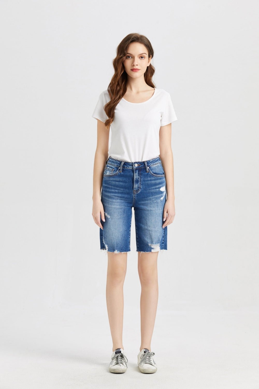 BAYEAS Full Size Super High Rise Denim Bermuda Shorts - Runway Regalia