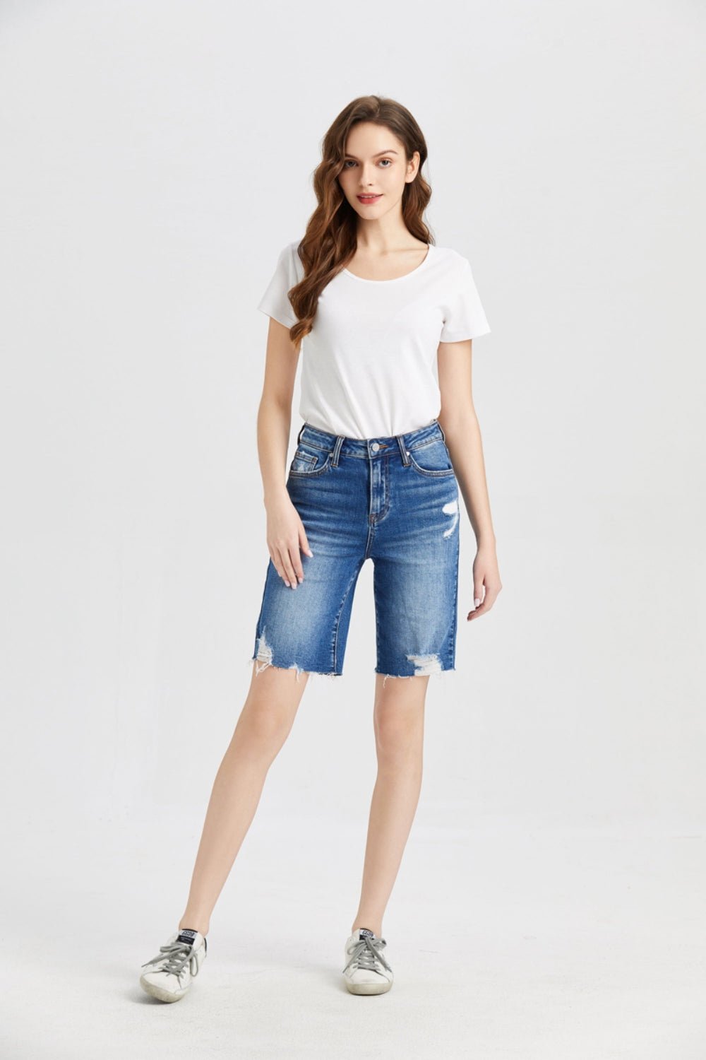 BAYEAS Full Size Super High Rise Denim Bermuda Shorts - Runway Regalia