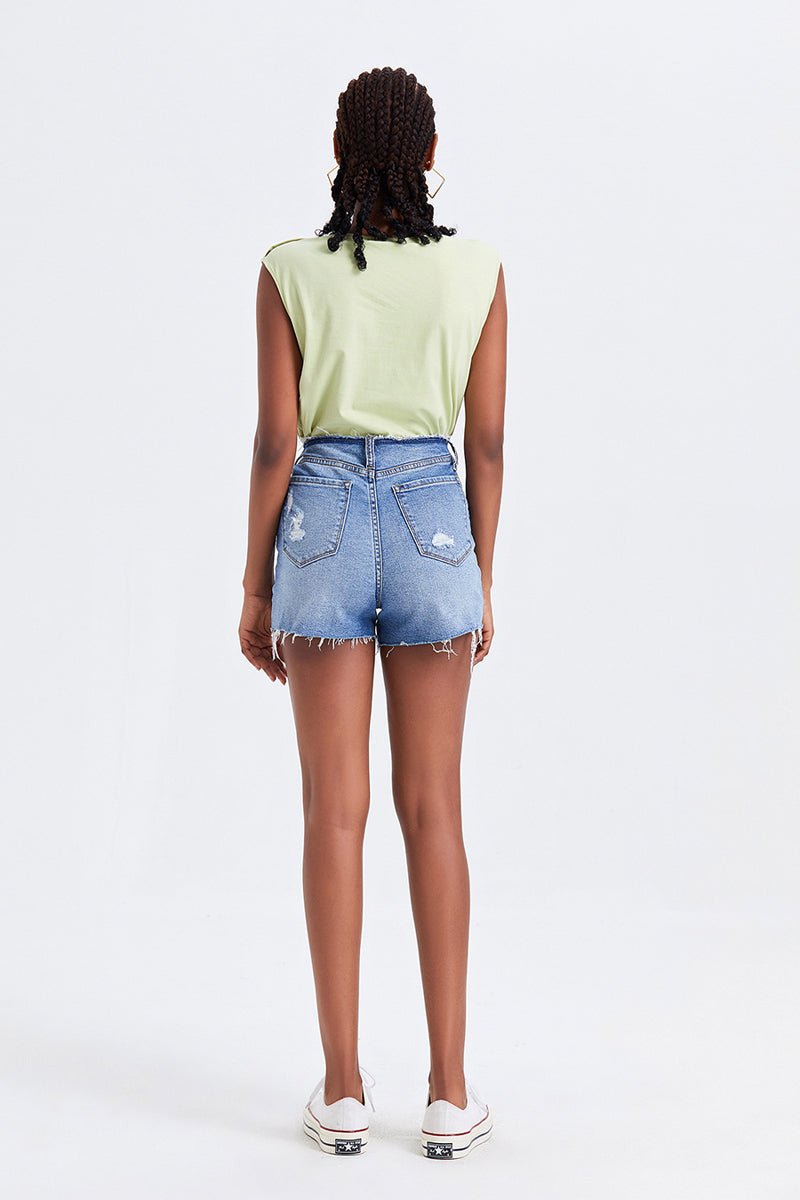 BAYEAS High Rise Bandless Denim Shorts - Runway Regalia