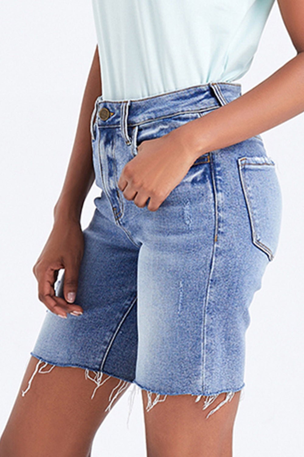 BAYEAS High Rise Denim Shorts - Runway Regalia