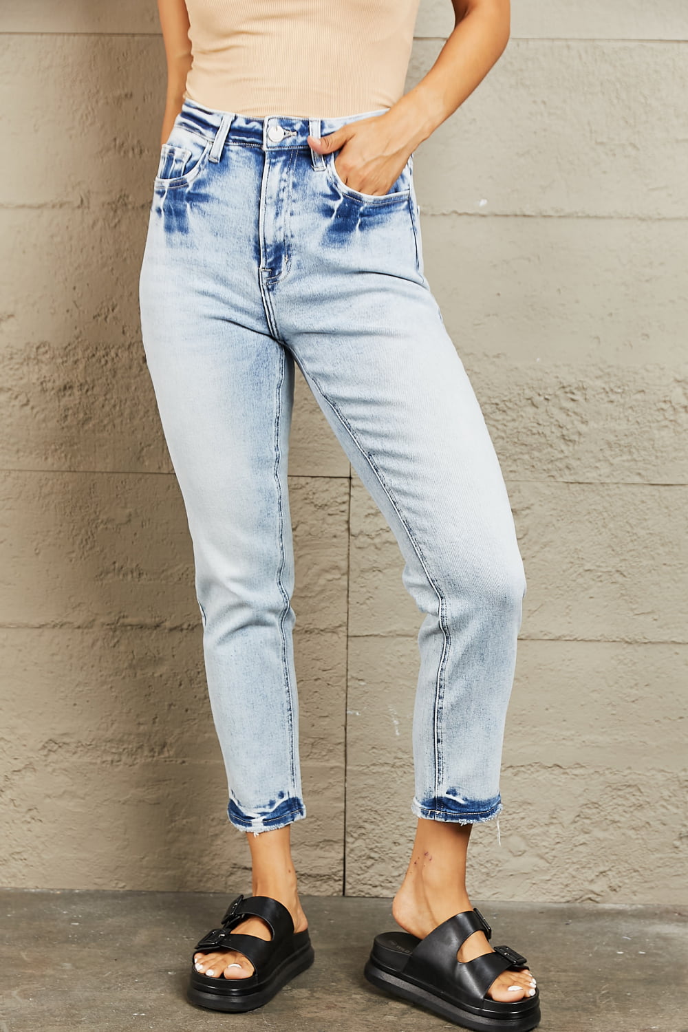 BAYEAS High Waisted Accent Skinny Jeans - Runway Regalia