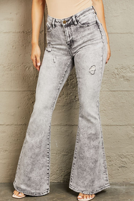 BAYEAS High Waisted Acid Wash Flare Jeans - Runway Regalia