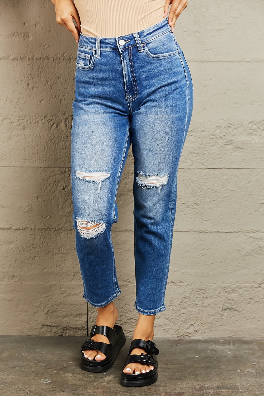 BAYEAS High Waisted Cropped Dad Jeans - Runway Regalia