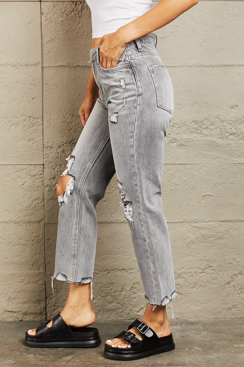 BAYEAS High Waisted Cropped Straight Jeans - Runway Regalia