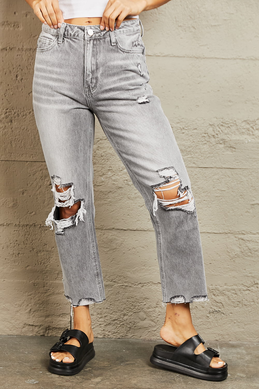 BAYEAS High Waisted Cropped Straight Jeans - Runway Regalia