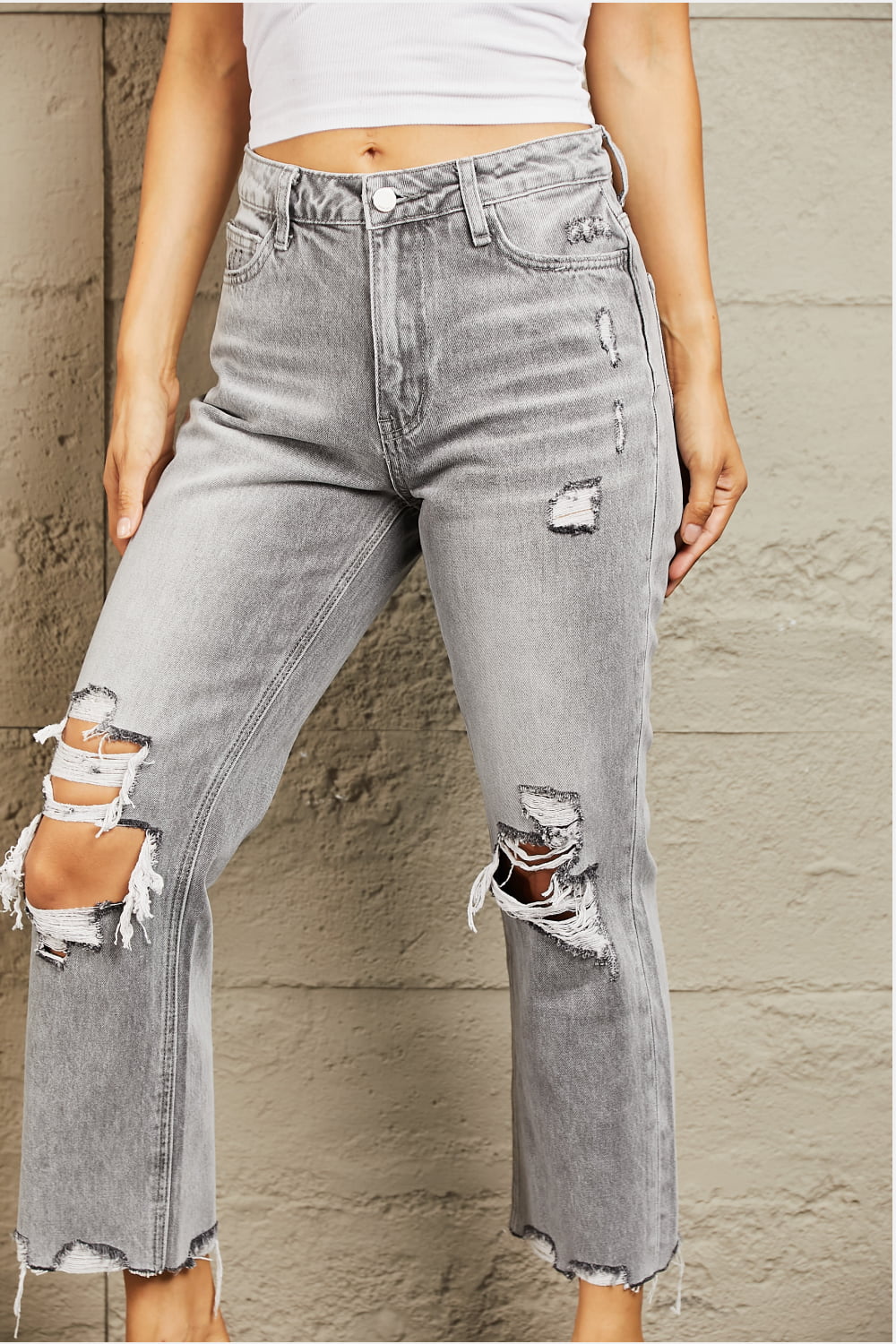 BAYEAS High Waisted Cropped Straight Jeans - Runway Regalia