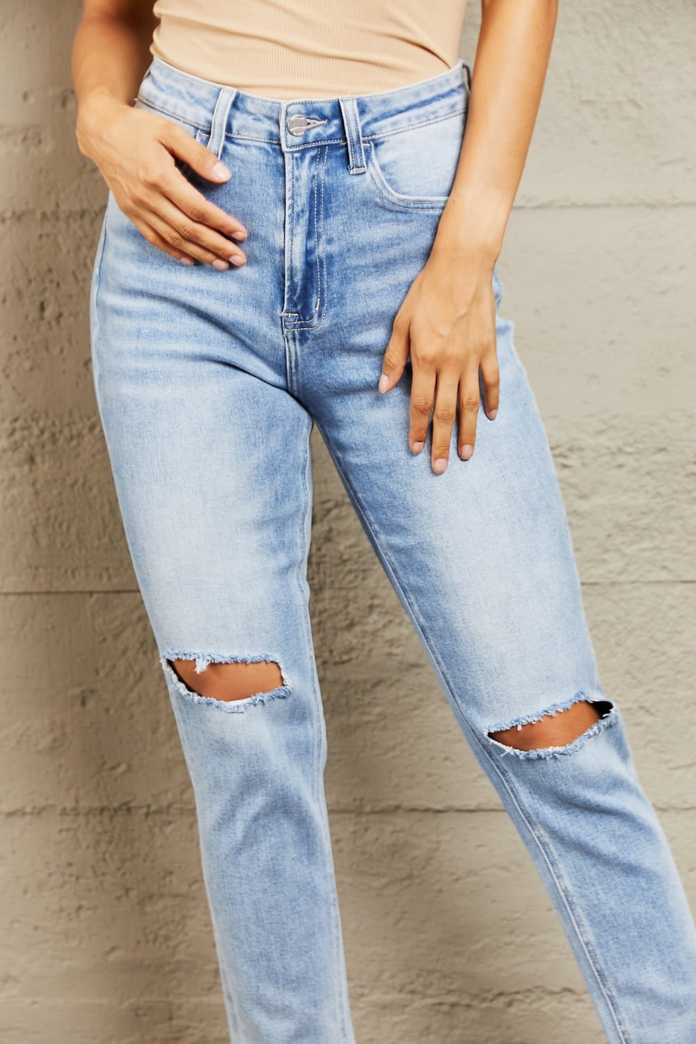 BAYEAS High Waisted Distressed Slim Cropped Jeans - Runway Regalia