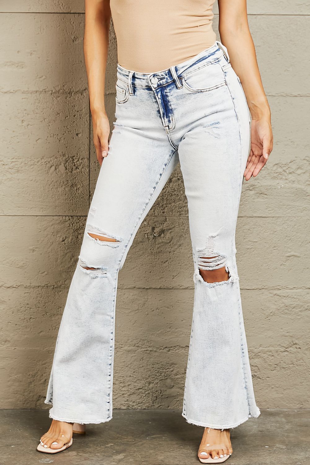 BAYEAS Mid Rise Acid Wash Distressed Jeans - Runway Regalia