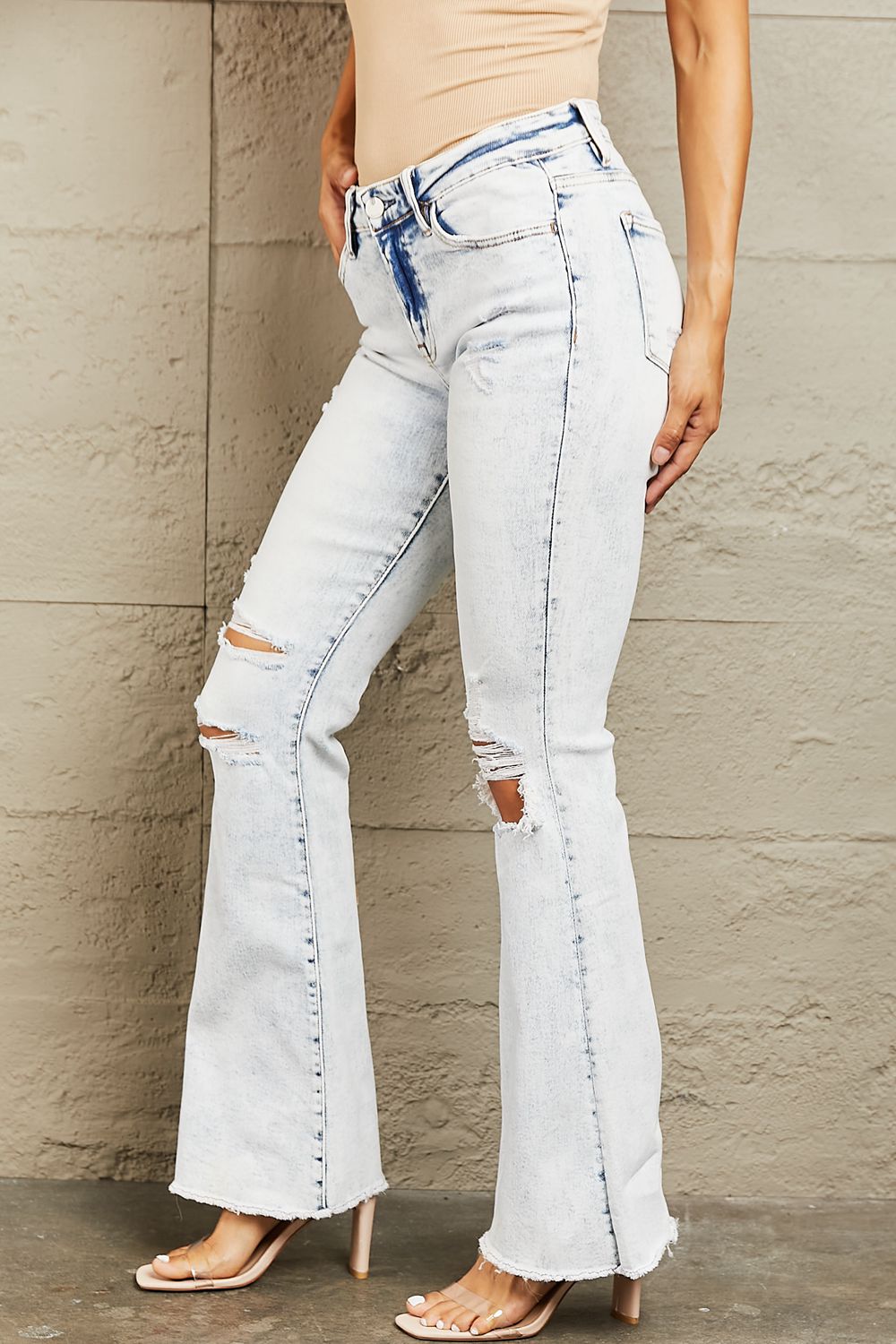 BAYEAS Mid Rise Acid Wash Distressed Jeans - Runway Regalia