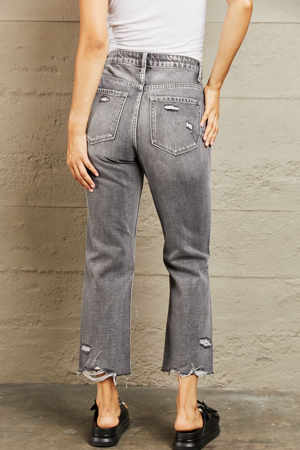 BAYEAS Mid Rise Distressed Cropped Dad Jeans - Runway Regalia