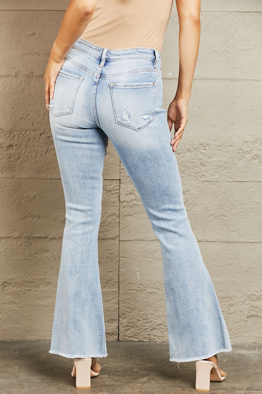 BAYEAS Mid Rise Distressed Flare Jeans - Runway Regalia