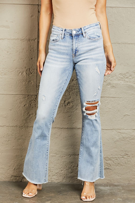 BAYEAS Mid Rise Distressed Flare Jeans - Runway Regalia