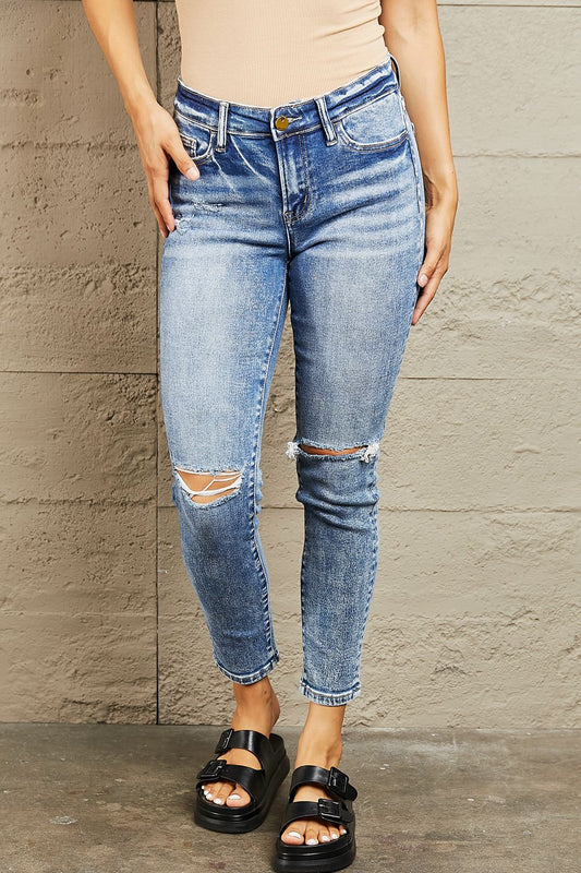 BAYEAS Mid Rise Distressed Skinny Jeans - Runway Regalia