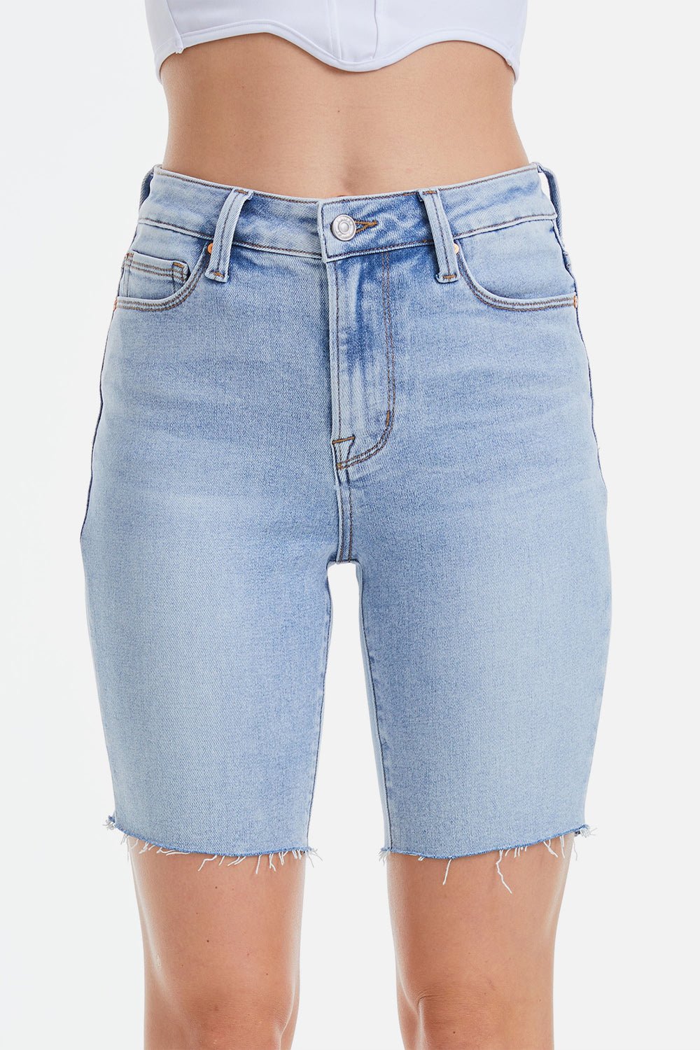 BAYEAS Mid Rise Stretch Denim Shorts - Runway Regalia