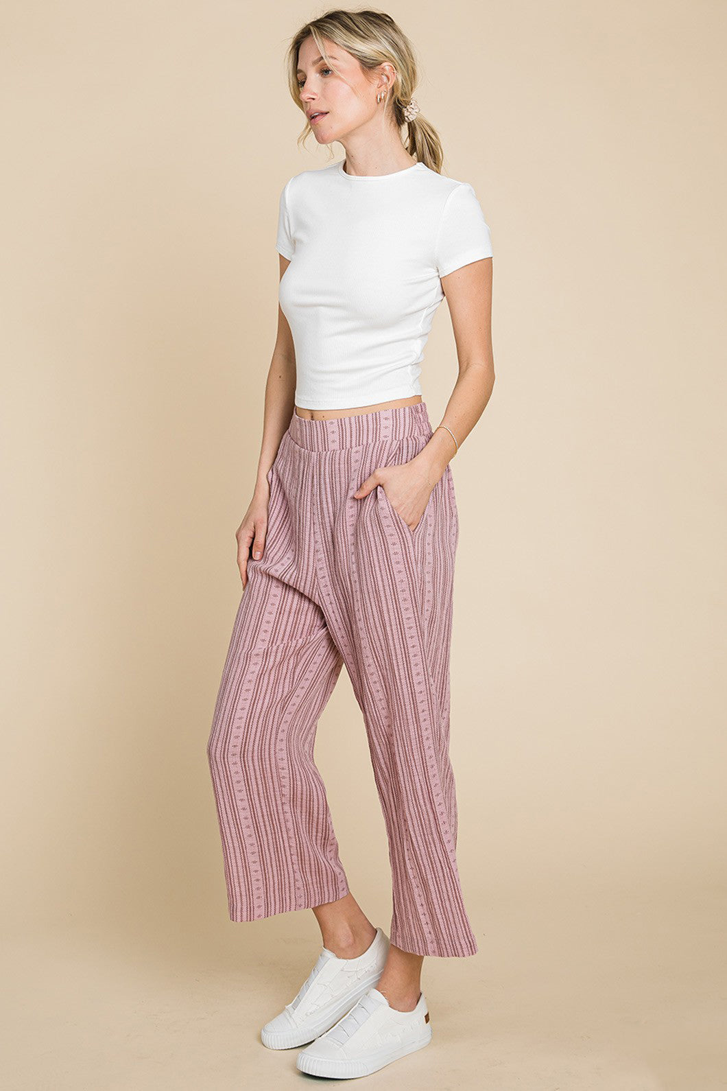 Cotton Bleu by Nu Lab Striped Elastic Waist Wide Leg Pants