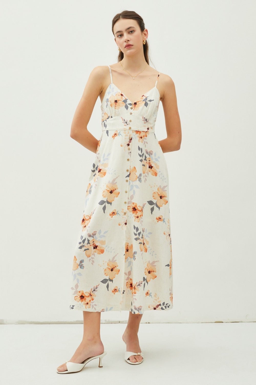 Be Cool Floral Button Down Cami Midi Dress - Runway Regalia