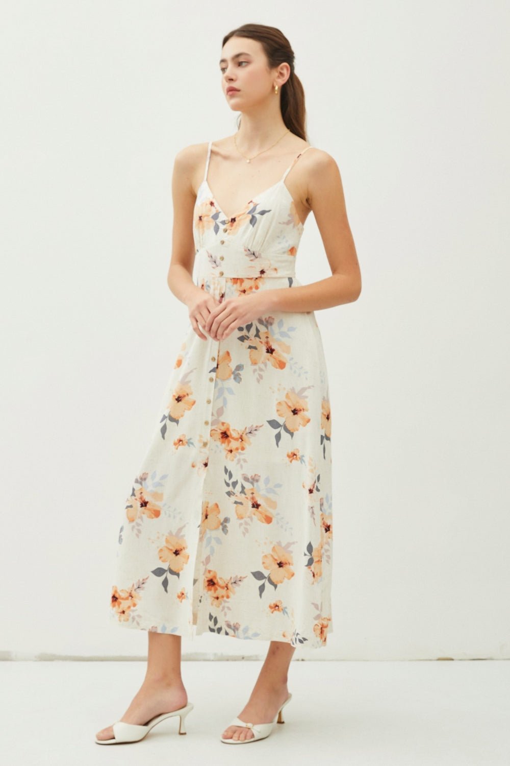 Be Cool Floral Button Down Cami Midi Dress - Runway Regalia