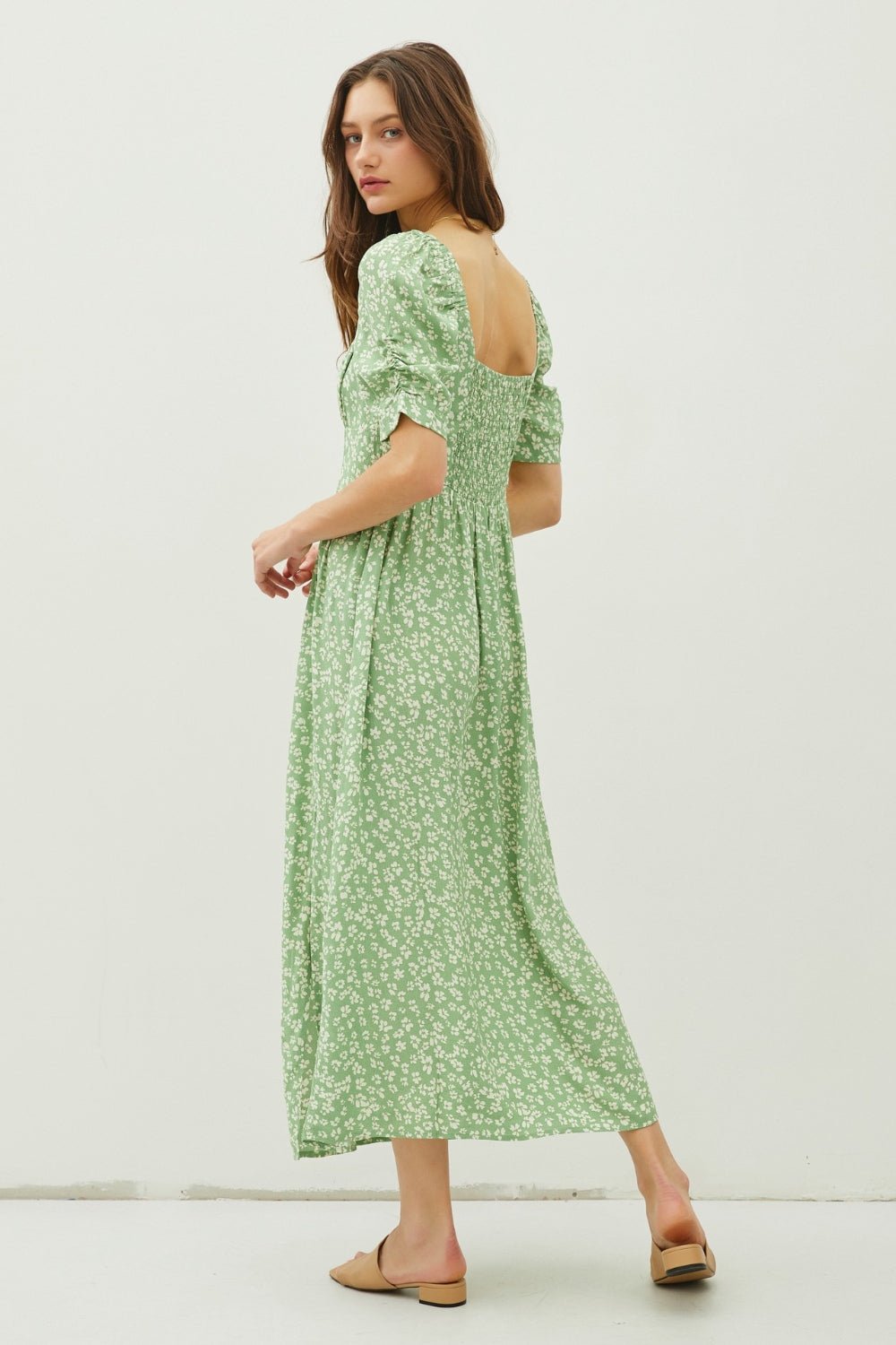 Be Cool Floral Smocked Back Slit Dress - Runway Regalia