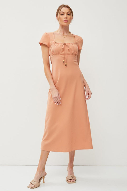 Be Cool Square Neck Short Sleeve Midi Dress - Runway Regalia