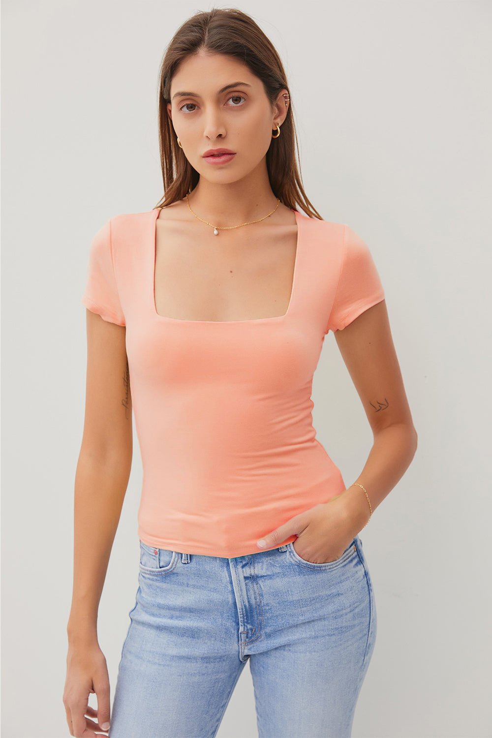 Be Cool Square Neck Short Sleeve T-Shirt - Runway Regalia