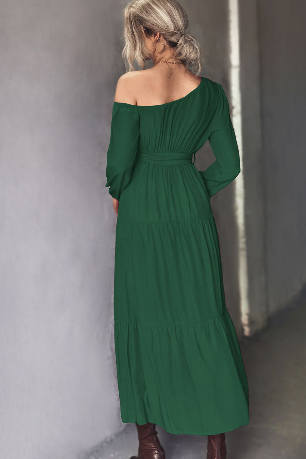 Belted One - Shoulder Tiered Maxi Dress - Runway Regalia