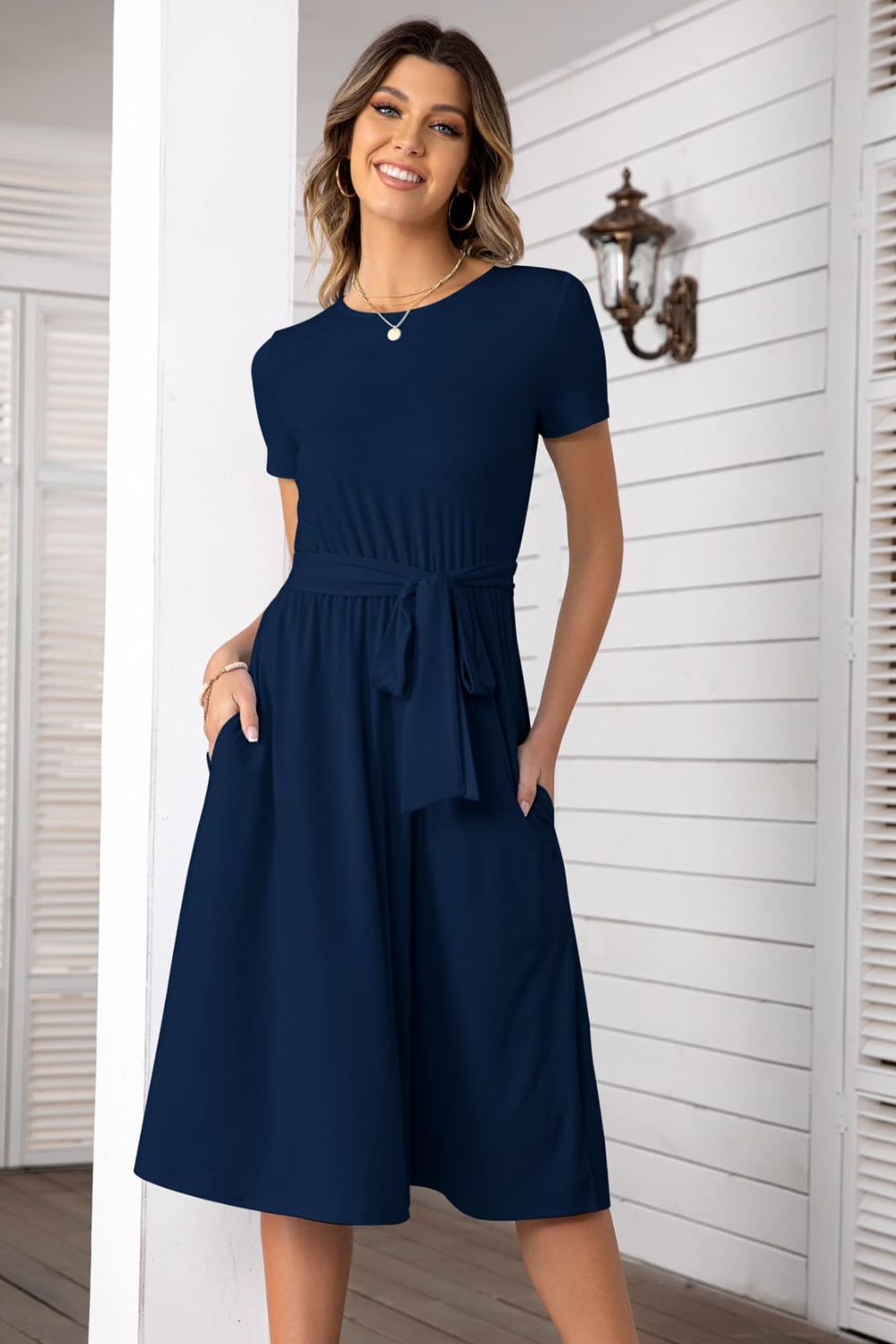 Belted Tee Dress With Pockets - Runway Regalia