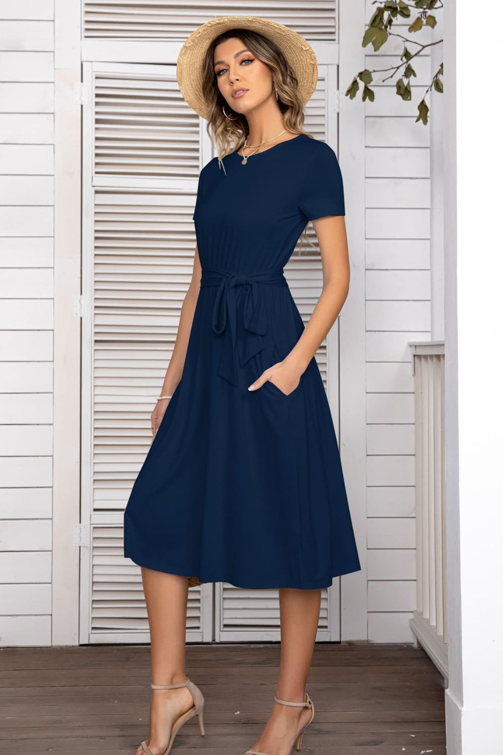 Belted Tee Dress With Pockets - Runway Regalia