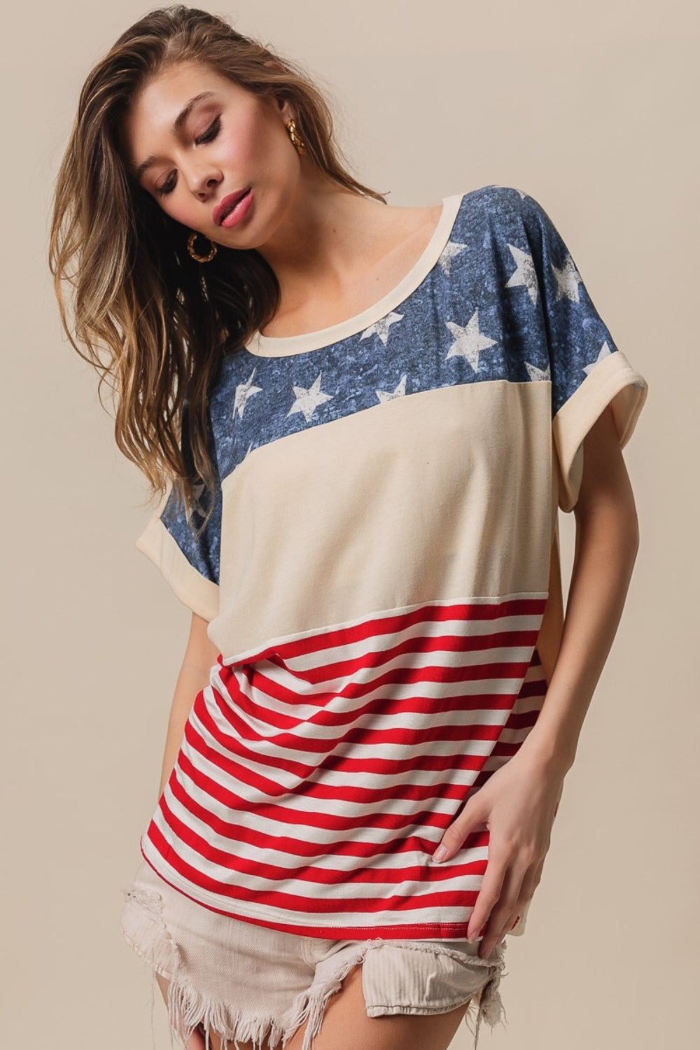 BiBi American Flag Theme Short Sleeve T-Shirt - Runway Regalia