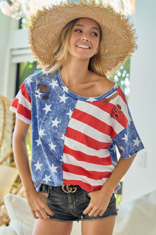 BiBi American Flag Theme Short Sleeve T-Shirt - Runway Regalia