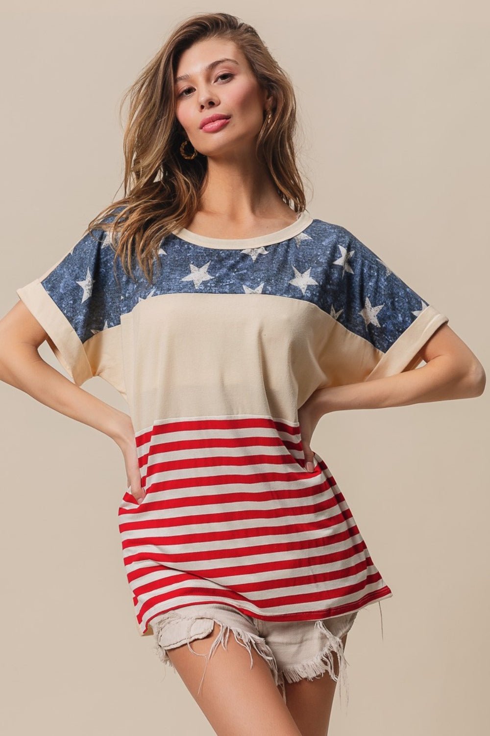 BiBi American Flag Theme Short Sleeve T-Shirt - Runway Regalia