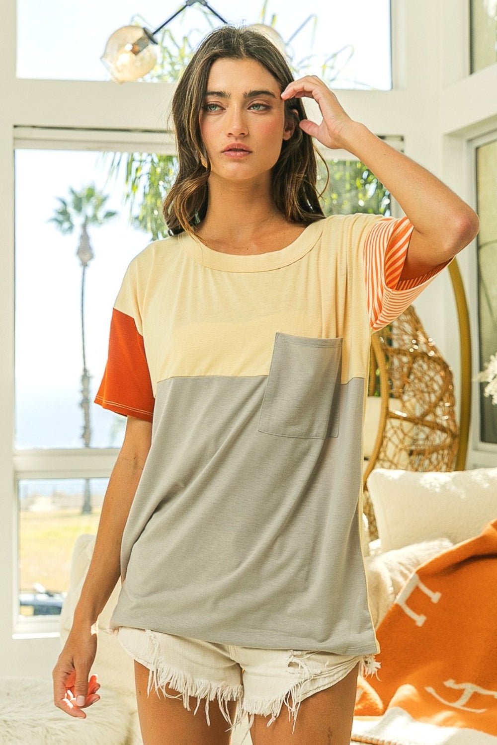 BiBi Color Block Short Sleeve T-Shirt - Runway Regalia