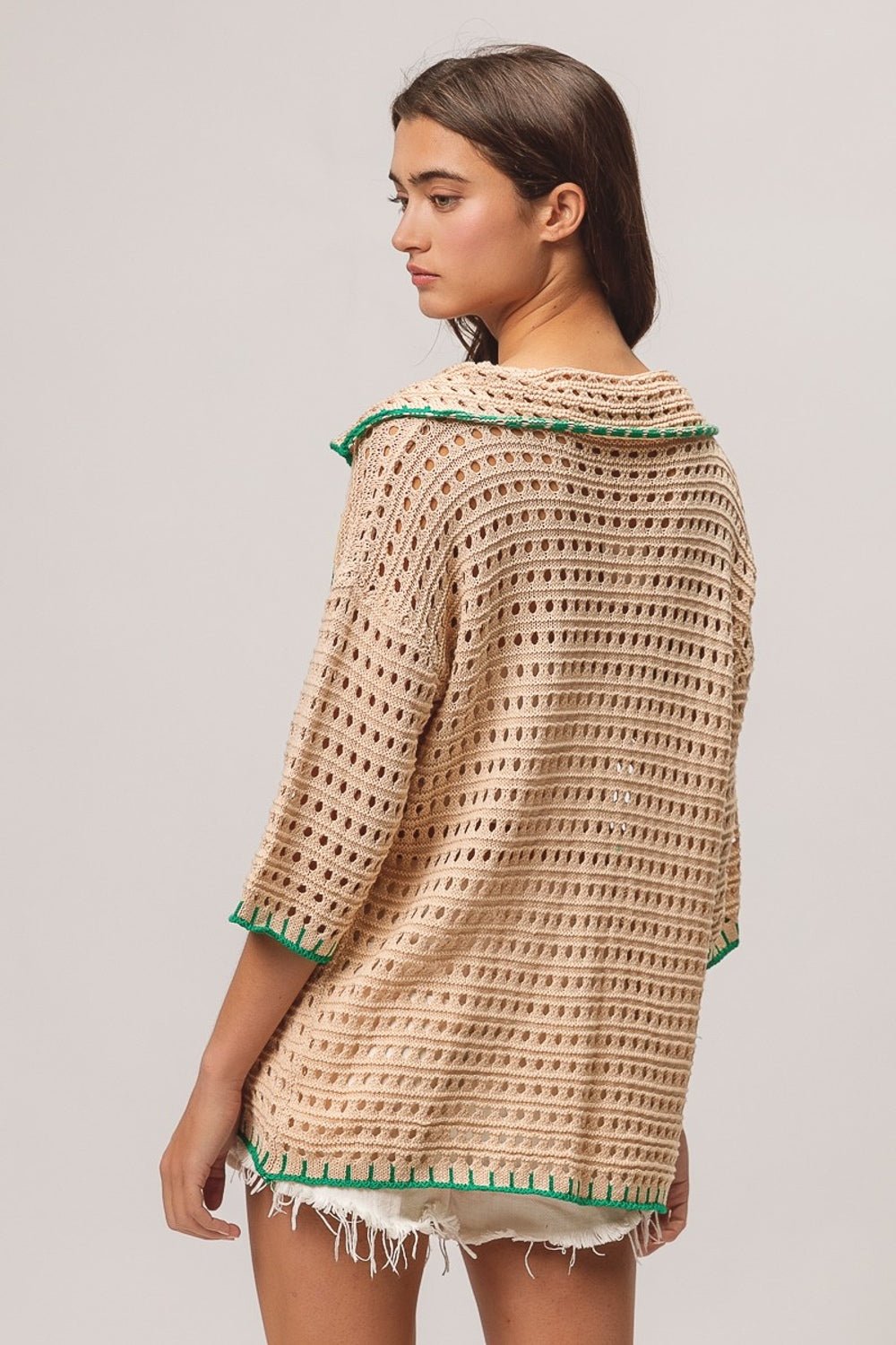 BiBi Edge Stitched Cactus Patch Sweater Cardigan - Runway Regalia