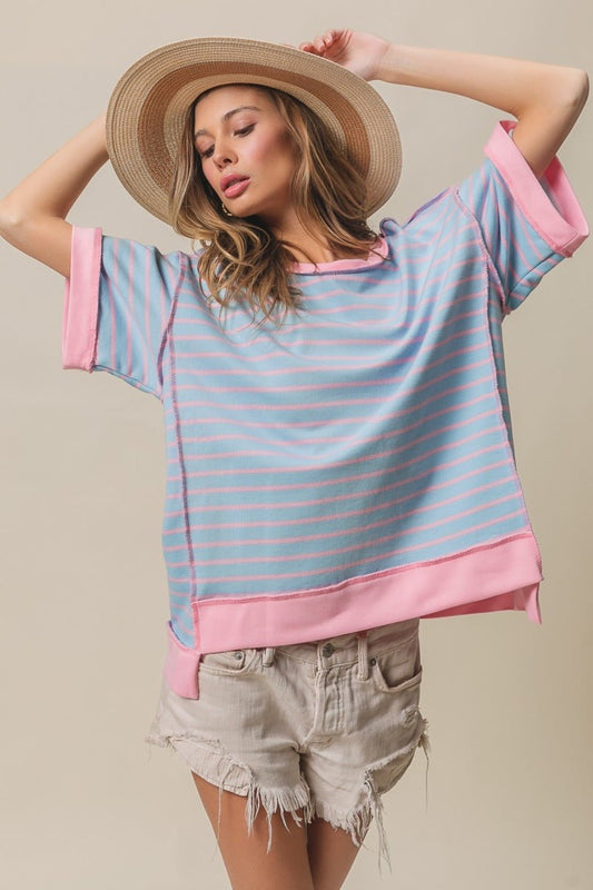 BiBi Exposed Seam Stripe Contrast T-Shirt - Runway Regalia