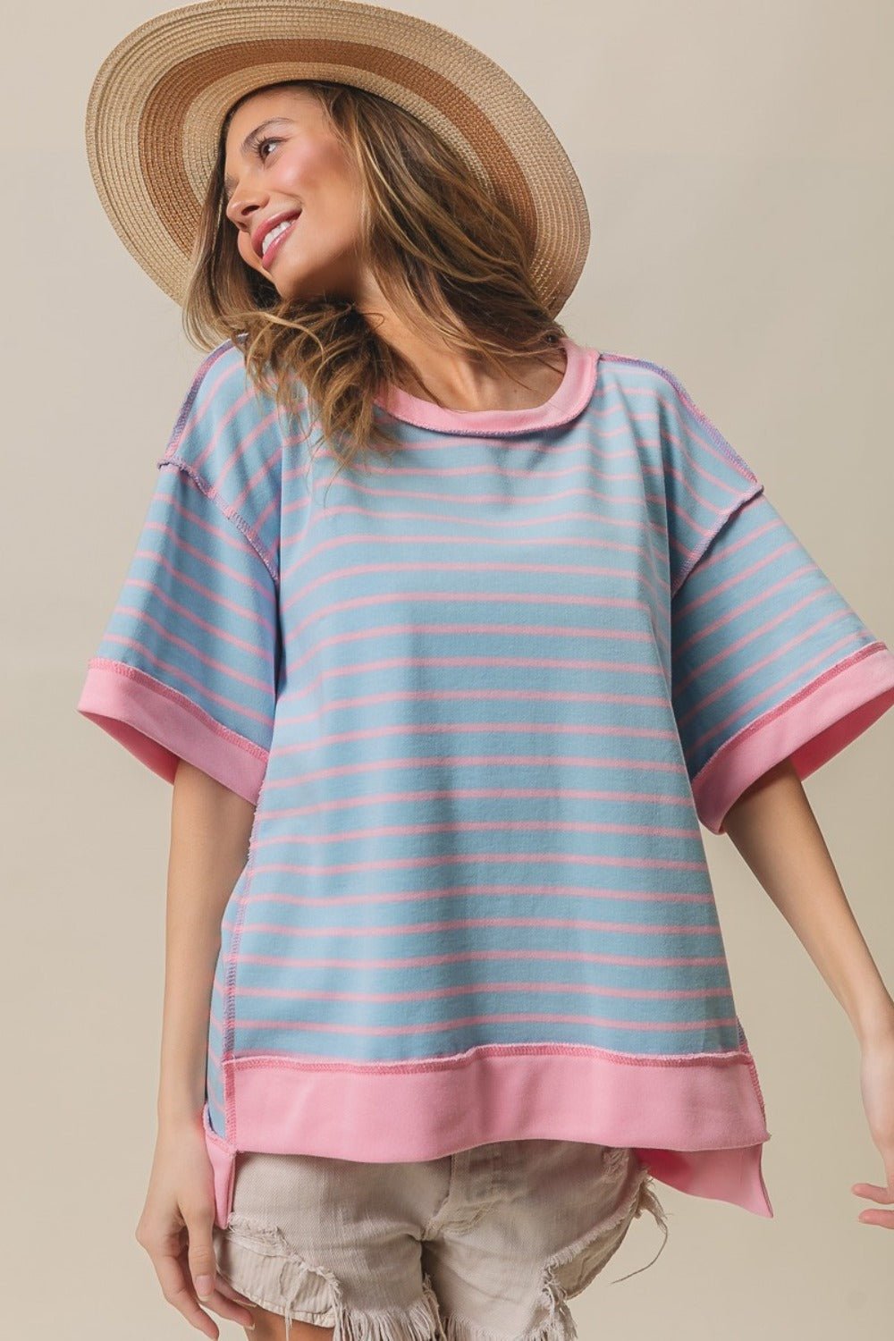 BiBi Exposed Seam Stripe Contrast T-Shirt - Runway Regalia