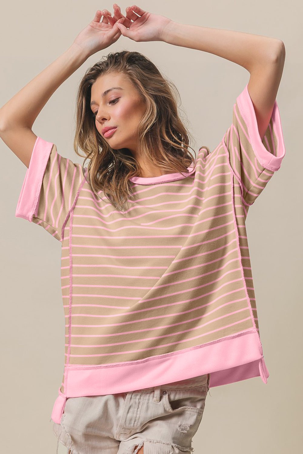 BiBi Exposed Seam Stripe Contrast T-Shirt - Runway Regalia