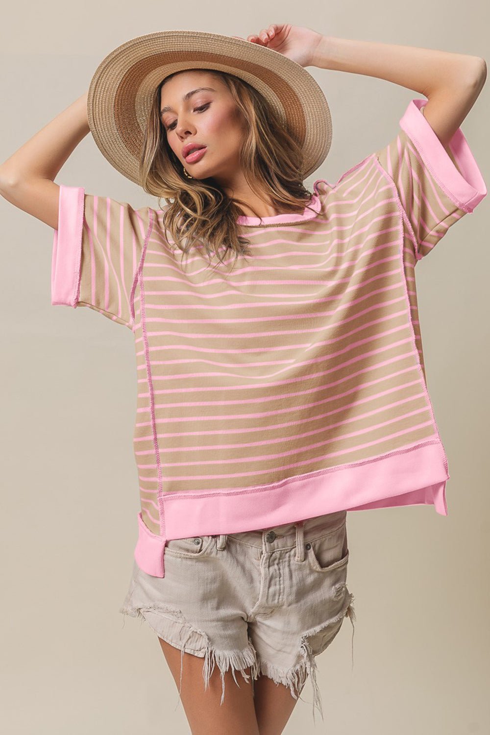 BiBi Exposed Seam Stripe Contrast T-Shirt - Runway Regalia