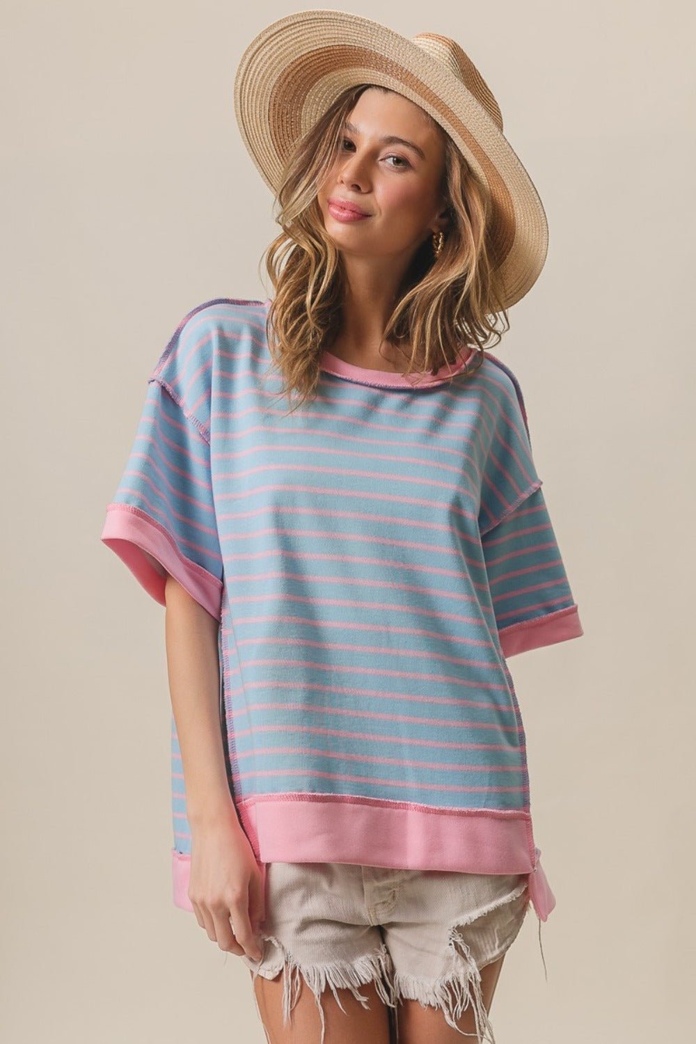 BiBi Exposed Seam Stripe Contrast T-Shirt - Runway Regalia