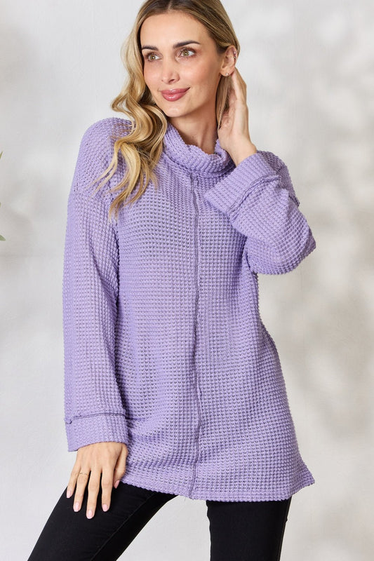 BiBi Exposed Seam Waffle Knit Top - Runway Regalia