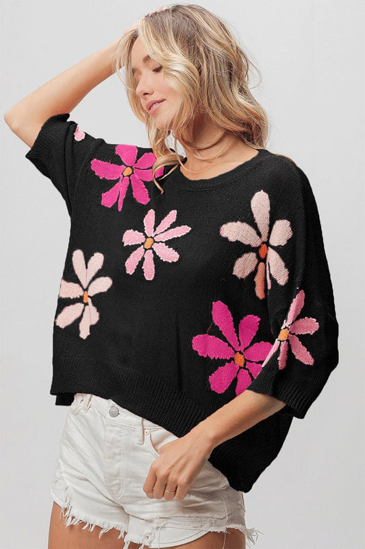 BiBi Floral Pattern Cropped Sweater - Runway Regalia