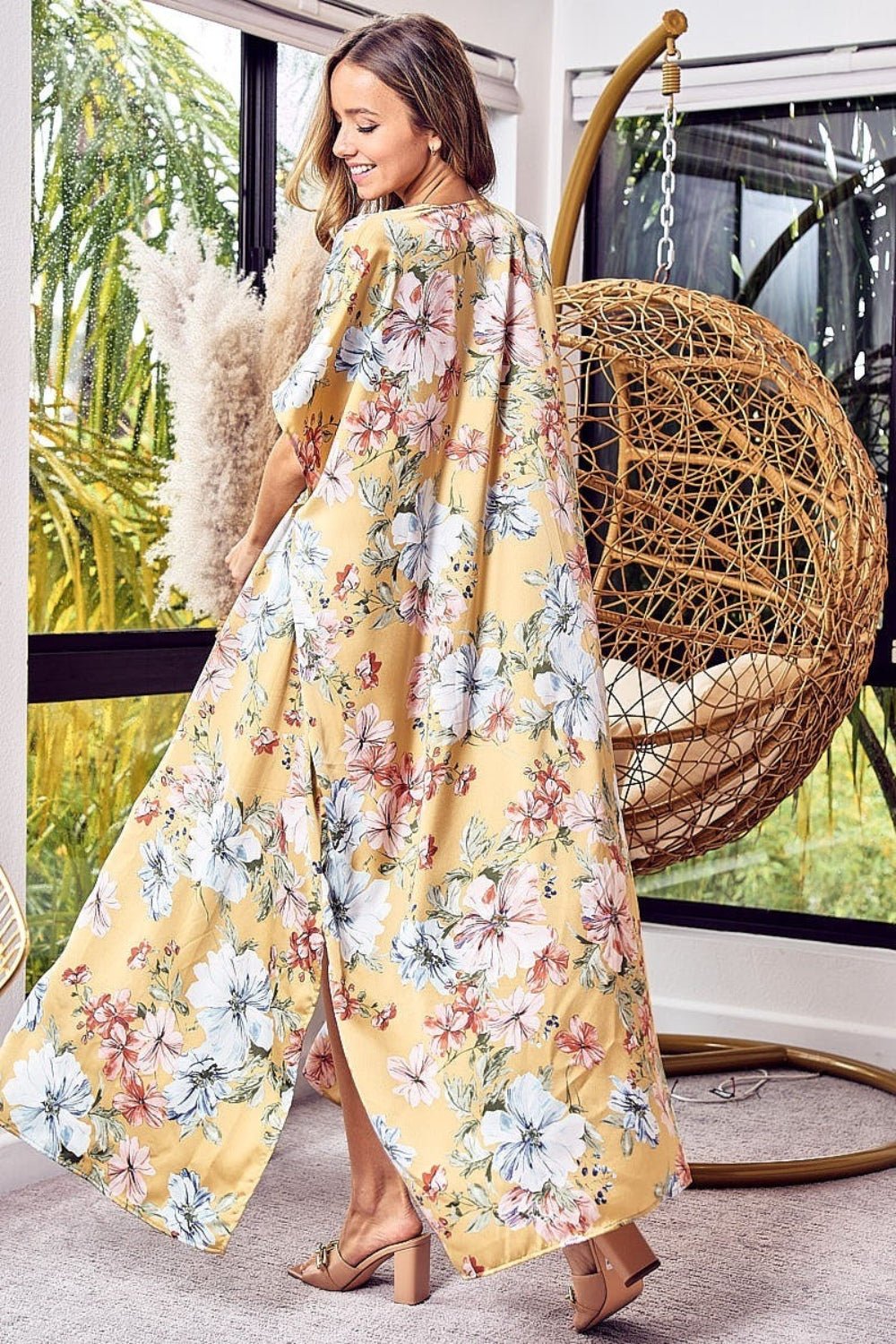 BiBi Floral Side Slit Longline Cardigan - Runway Regalia