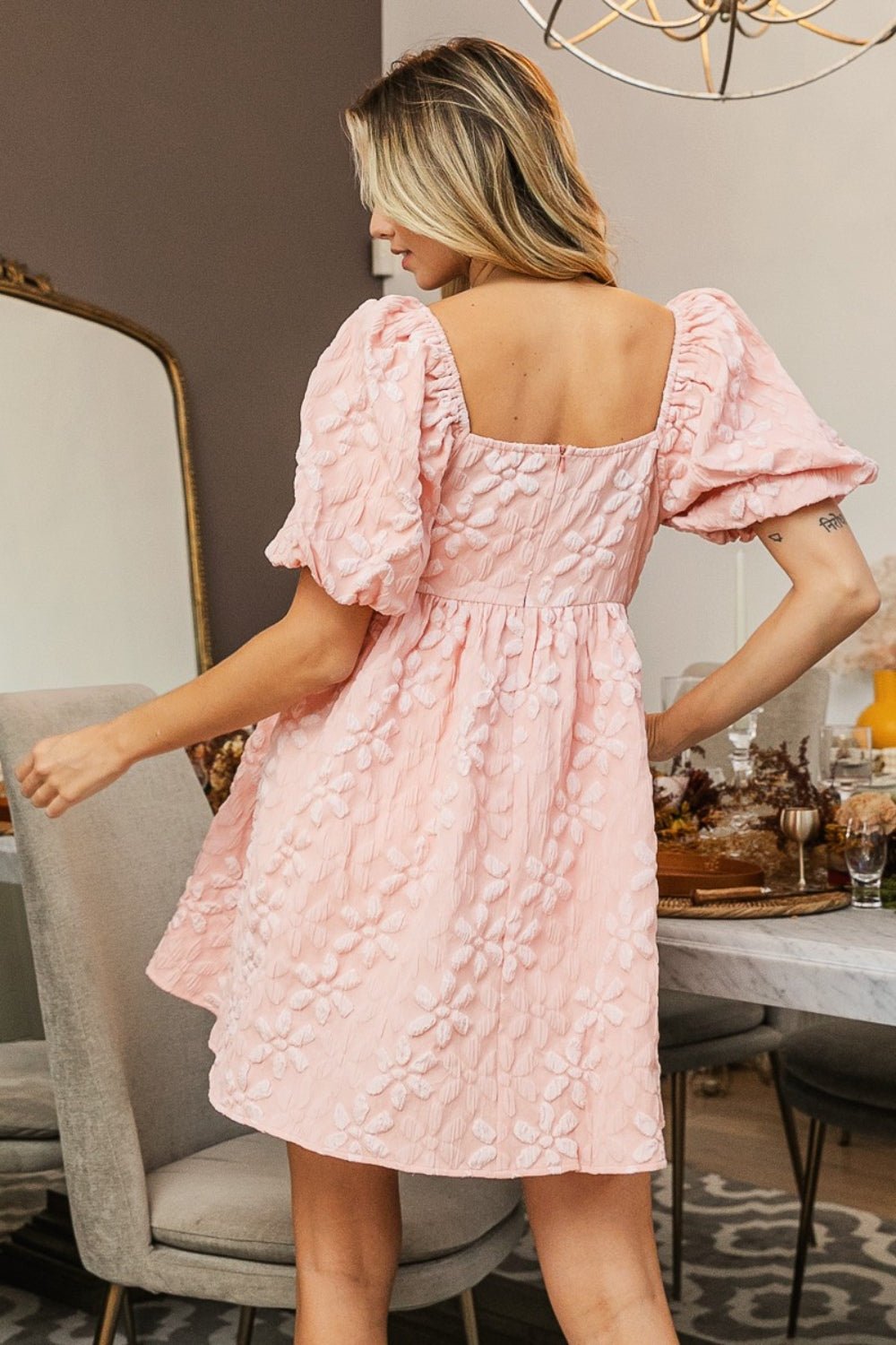 BiBi Flower Square Neck Puff Sleeve Dress - Runway Regalia