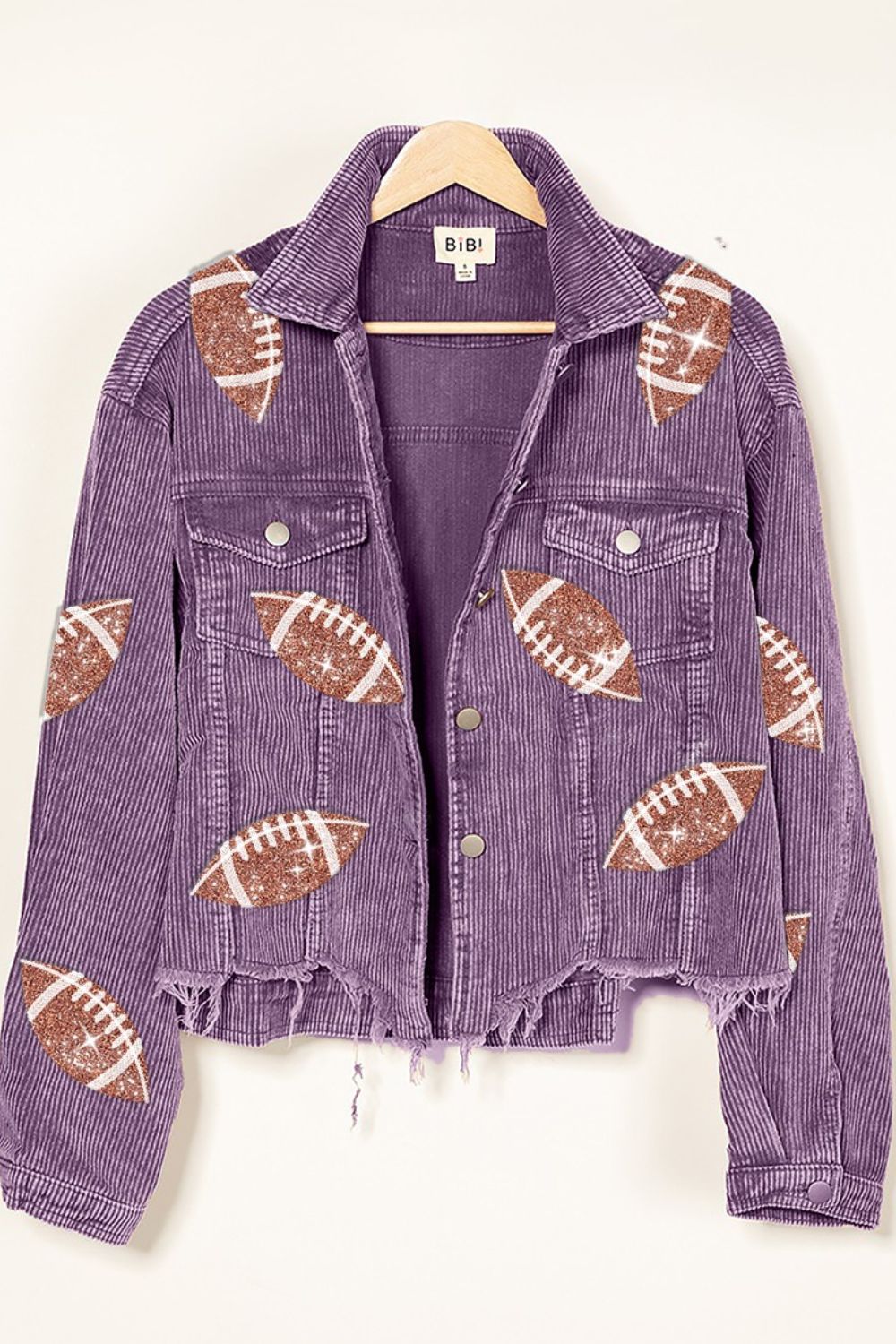 BiBi Football Sequin Embroidery Washed Corduroy Jacket - Runway Regalia