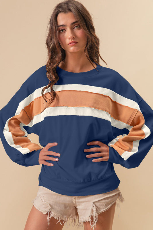 BiBi French Terry Color Block Cut Edge Detail Sweatshirt - Runway Regalia