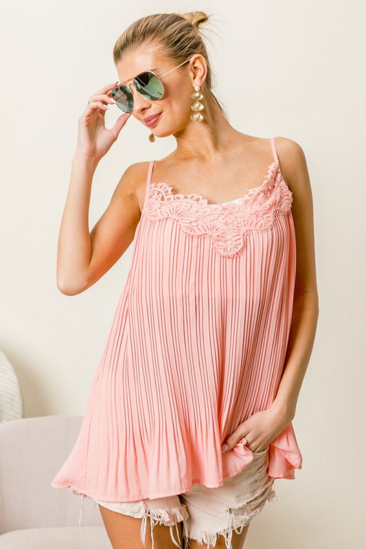 BiBi Front Lace Detailed Pleated Chiffon Cami - Runway Regalia