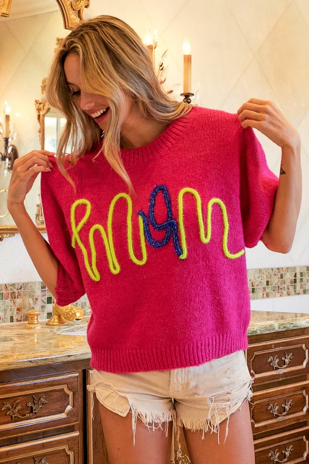 BiBi MOM Contrast Round Neck Sweater - Runway Regalia