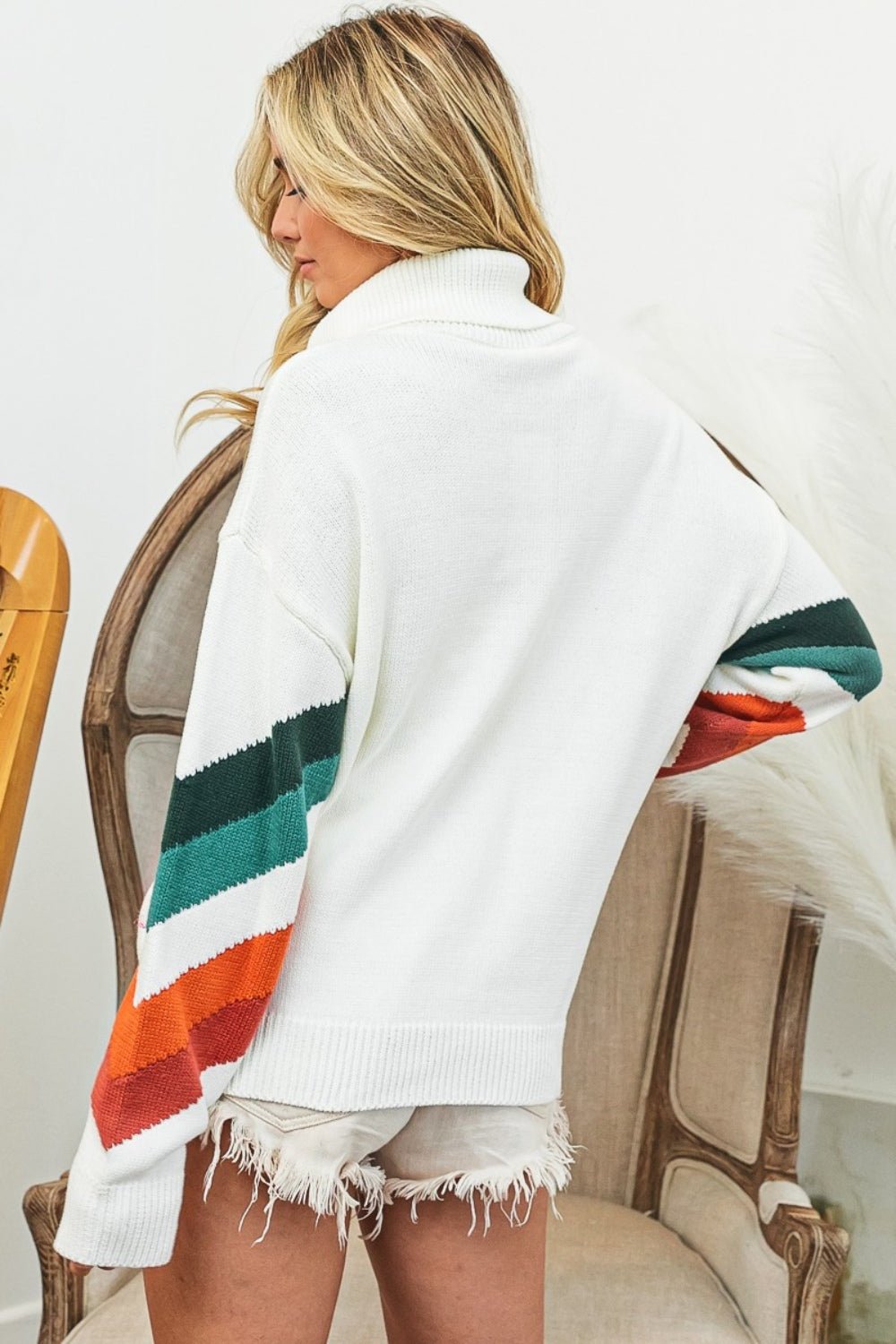 BiBi Multi Color Chevron Pattern Sweater - Runway Regalia