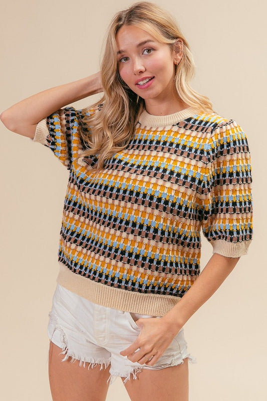 BiBi Multi Color Half Sleeve Sweater - Runway Regalia