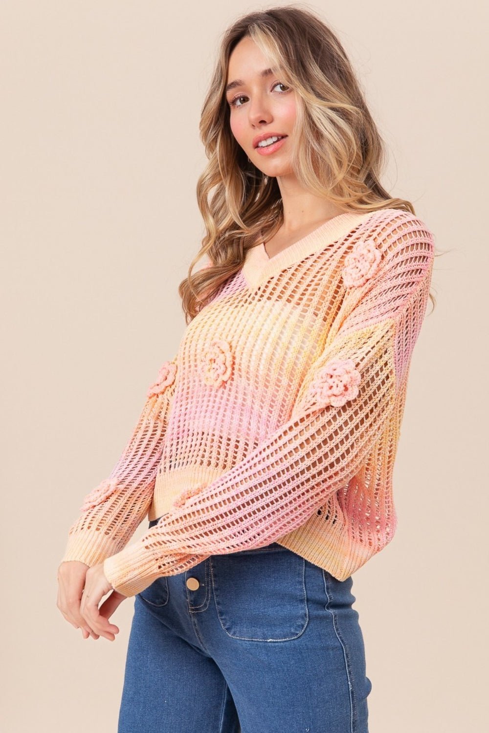 BiBi Ombre Crochet Flower Knit Top - Runway Regalia